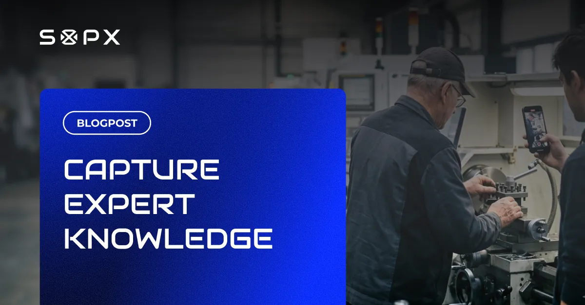 Experienced technician from the retiring workforce using a smartphone to capture expert knowledge before leaving the shop floor.