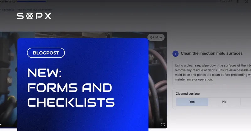 SOPX Run mode turning an SOP step into a checklist: a task video beside a Yes/No/N-A checkoff.