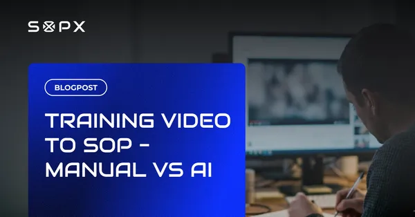 Person at a computer converting a training video into a step-by-step SOP using manual and AI methods.